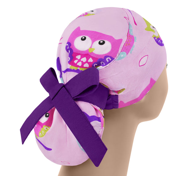 Birds scrub cap for women, owl scrub hat ponytail, cute surgical hat