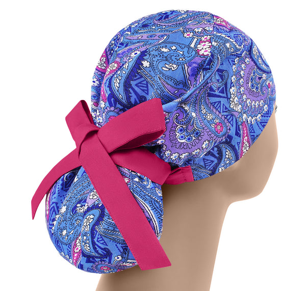 Womens Ponytail Scrub Cap Paisley, Cute Scrub Hat, Surgical Cap