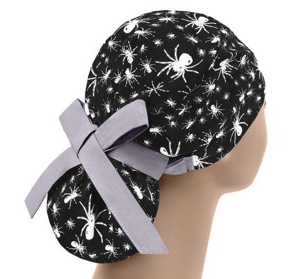 Halloween Ponytail Scrub Cap For Women, Spider Surgical Scrub Hat