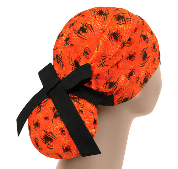 Halloween Ponytail Scrub Cap For Women, Spider Surgical Scrub Hat