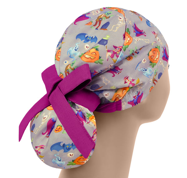Halloween Ponytail Scrub Cap For Women, Funny Themed Surgical Scrub Hat