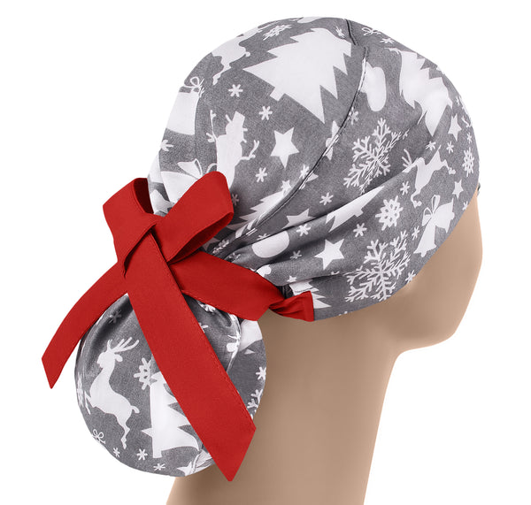Christmas Scrub Cap for Women, Ponytail Surgical Hat Snowman