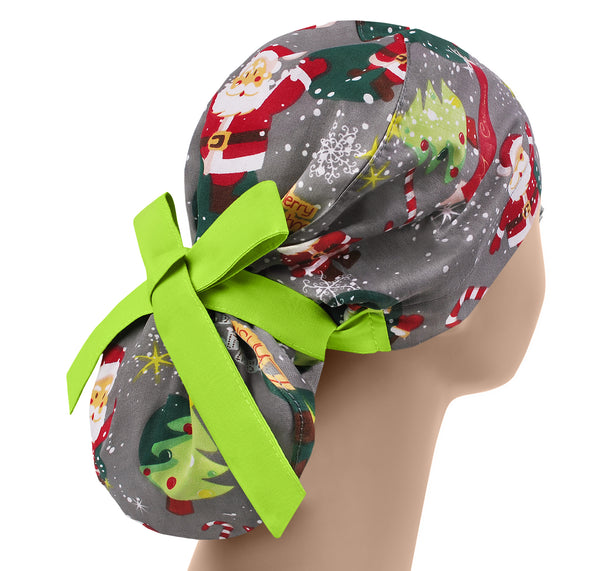 Winter Scrub Cap for Women, Santa Ponytail Surgical Hat Holiday