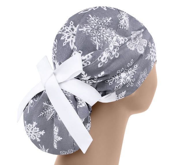 Christmas Scrub Cap for Women, Snowflakes Ponytail Surgical Hat