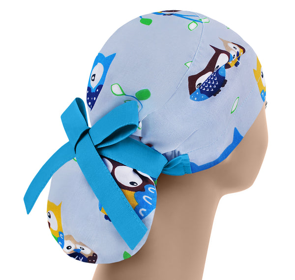 Birds scrub cap for women, owl scrub hat ponytail, cute surgical hat