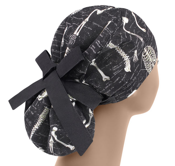 Ponytail scrub cap bones, womens surgical cap, scrub hat skeleton, medical hat organs, nurse hat ribs