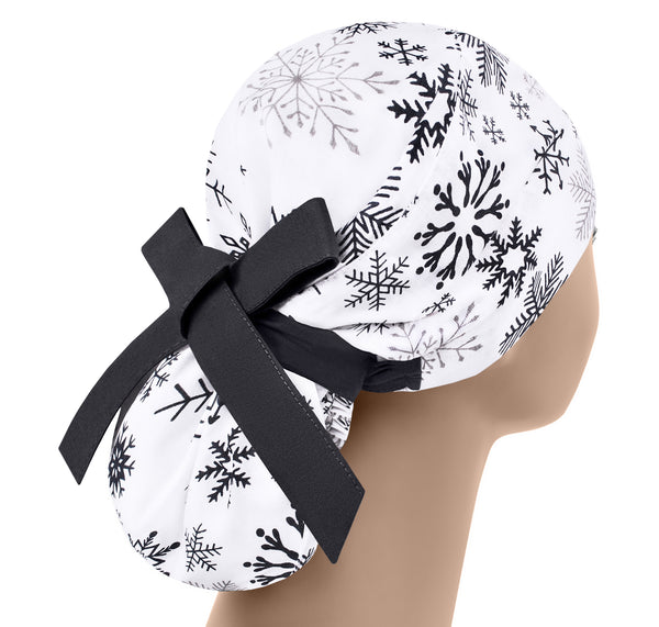 Winter Scrub Cap for Women, Snowflakes Ponytail Surgical Hat Holiday