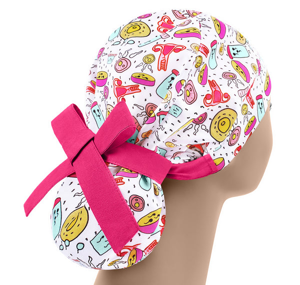 OB GYN scrub cap, uterus ponytail scrub hat for women, IVF REI surgical cap