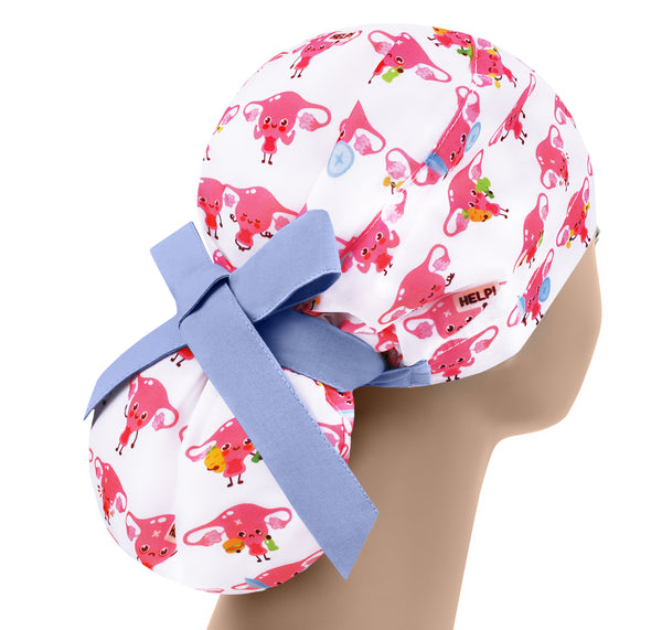 OB GYN scrub cap for women, scrub hat gynecology, ponytail surgical hat uterus