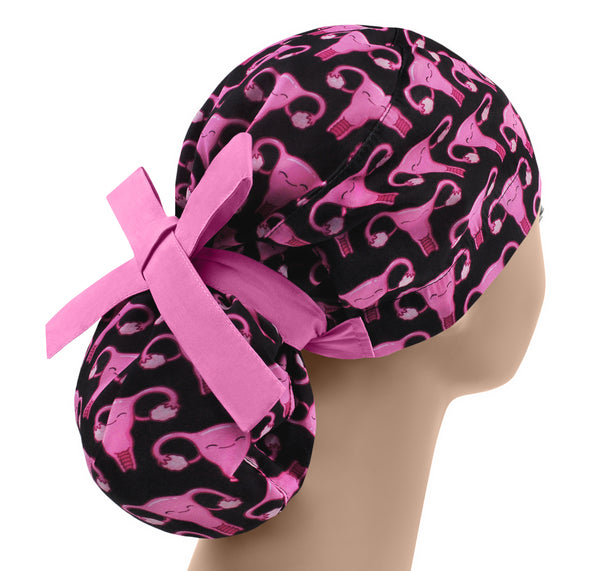 OB GYN scrub cap for women, scrub hat gynecology, ponytail surgical hat uterus
