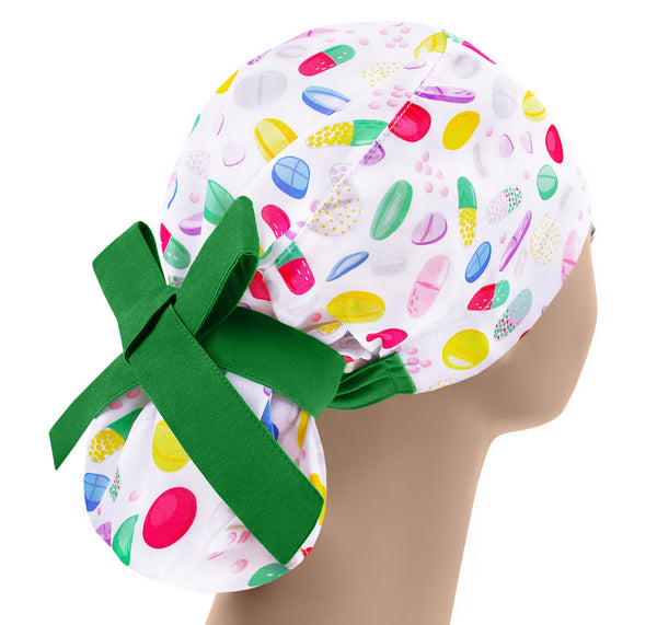 Pills scrub cap for women, surgical hat long hair, medicine scrub hat