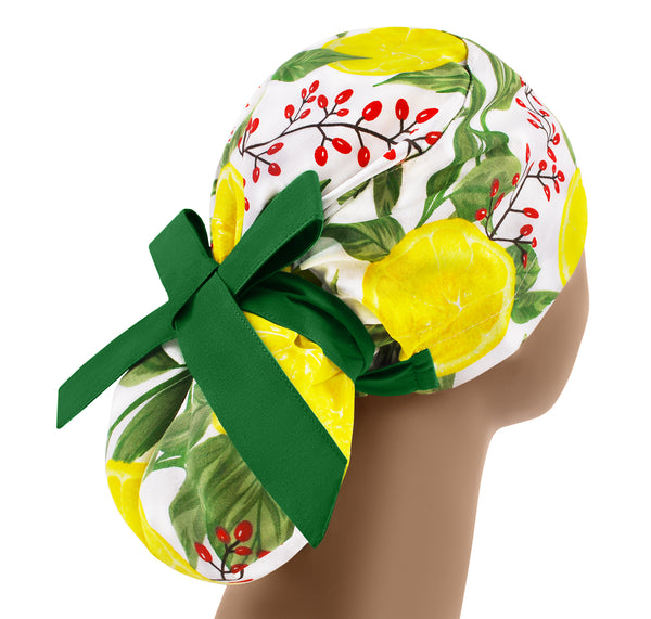 Lemon scrub cap, women surgical scrub hat long hair, fruit scrub hat