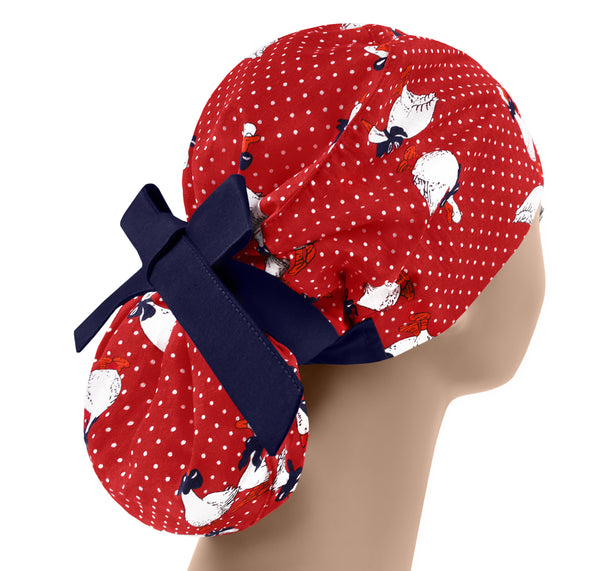 Ponytail scrub cap women, bird print scrub hat, surgical hat feathers