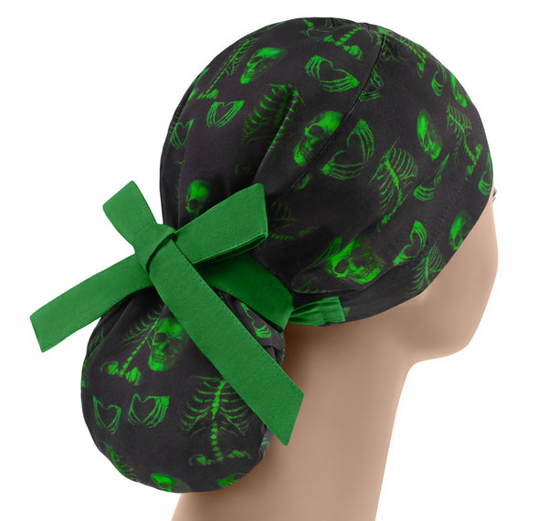 Skeleton scrub cap for women, bones scrub hat, ponytail surgical cap