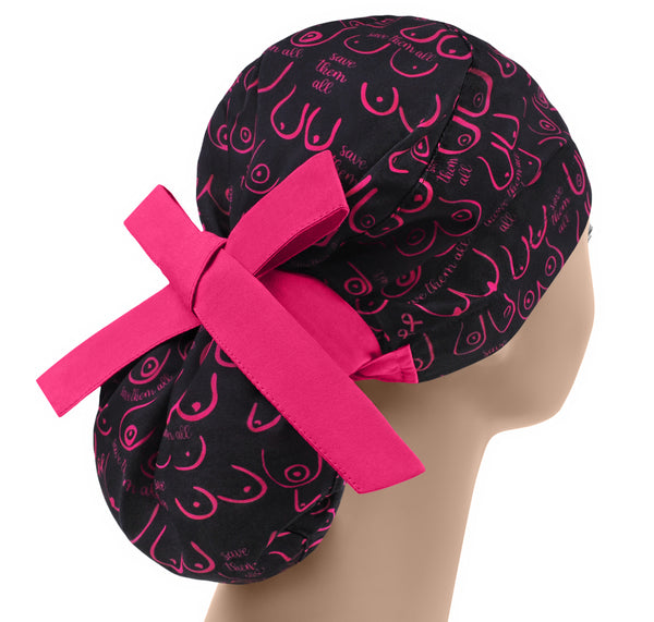 Scrub cap breast cancer awareness, ponytail surgical cap, scrub hat for women