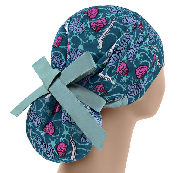 Neurology surgical cap, long hair scrub hat, neuro surgery scrub cap for women