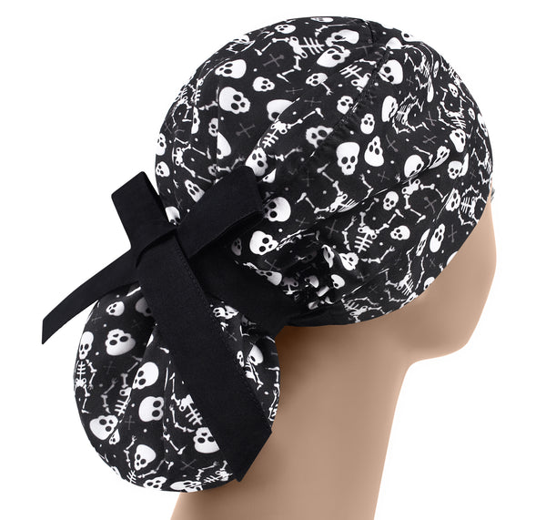 Helloween Ponytail Scrub Cap For Women, Surgical Hat Skeleton, Scrub Hat Skull