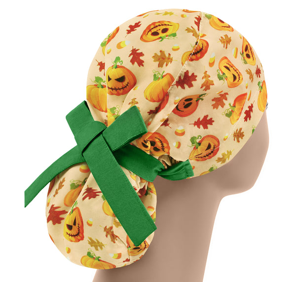 Halloween Ponytail Scrub Cap For Women, Fall Themed Surgical Scrub Hat