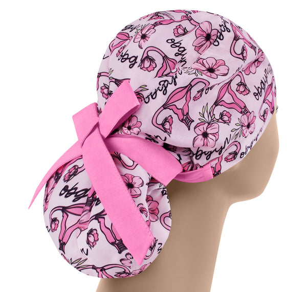 OB GYN scrub cap for women, scrub hat gynecology, ponytail surgical hat uterus