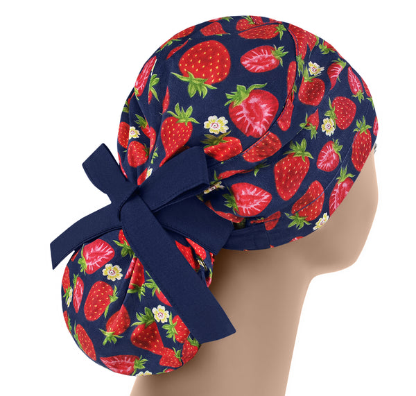 Strawberry scrub hat women, summer scrub hat long hair, berries surgical hat, chef hat
