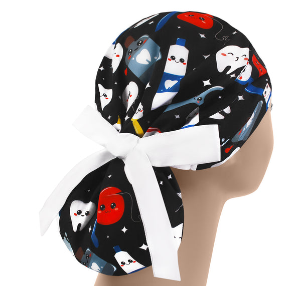 Scrub hat teeth for woman, scrub cap dental, ponytail nurse cap, dentist surgical hat