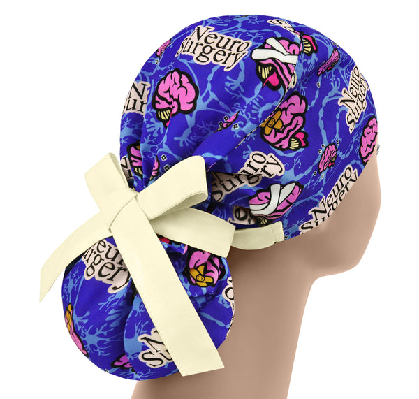 Neurology surgical cap, ponytail scrub hat, neuro surgery scrub cap women