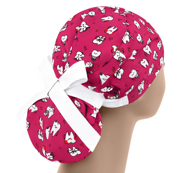 Dentist scrub cap ponytail, women surgical cap, teeth scrub hat, pink nurse hat