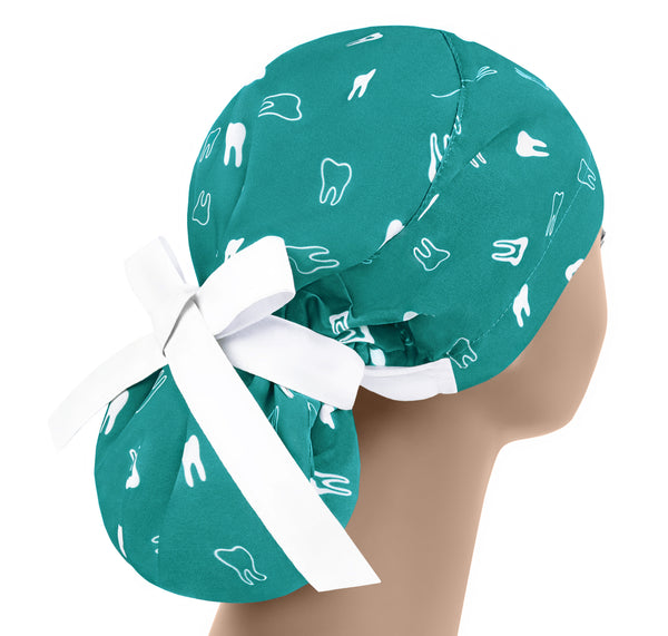 Women dentist scrub cap, teeth nurse cap, ponytail surgical hat, dental hygienist scrub hat