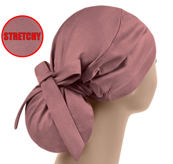 Dark pink stretchy scrub cap, ponytail scrub hat women, surgical cap