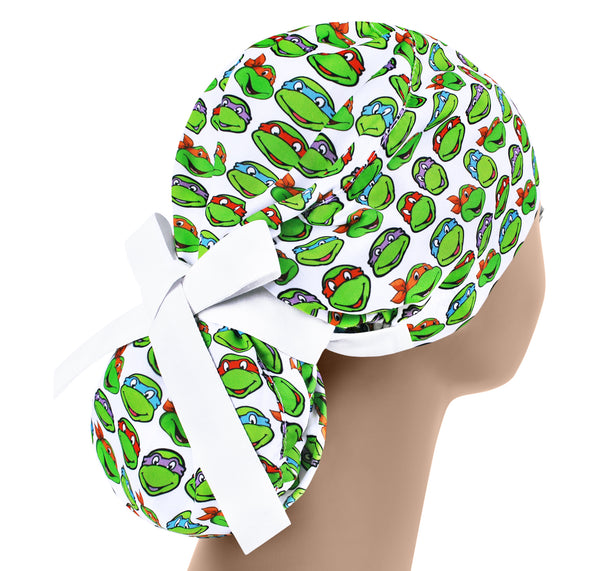 Scrub cap turtles, ponytail scrub hat, womens scrub cap, cartoon surgical hat