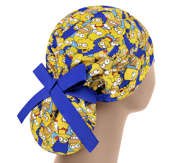 Yellow cartoon ponytail scrub cap, cute scrub hat for women, funny surgical cap
