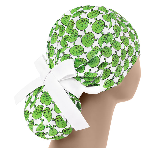 Funny ponytail scrub cap, women surgical hat cartoon, themed medical scrub hat