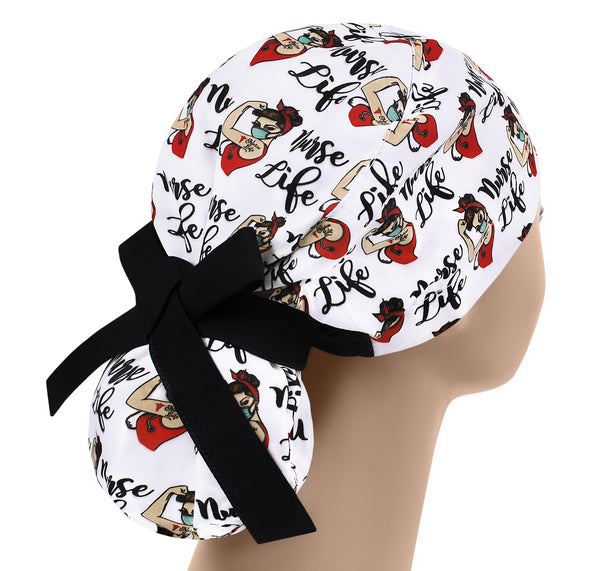 Nurse life scrub cap, scrub hat for women, ponytail scrub hat, white surgical hat, nurse gift
