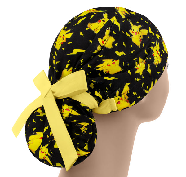 Yellow Lightning Cartoon Scrub Cap, Adjustable Ponytail Surgical Hat