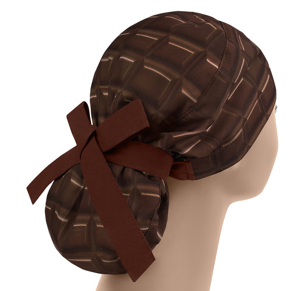 Chocolate scrub cap, brown surgical cap women, scrub hat choco, adjustable ponytail, sweet tooth hat