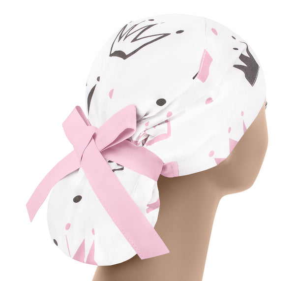 Pink crown scrub cap for women, queen ponytail surgical hat, princess nurse hat