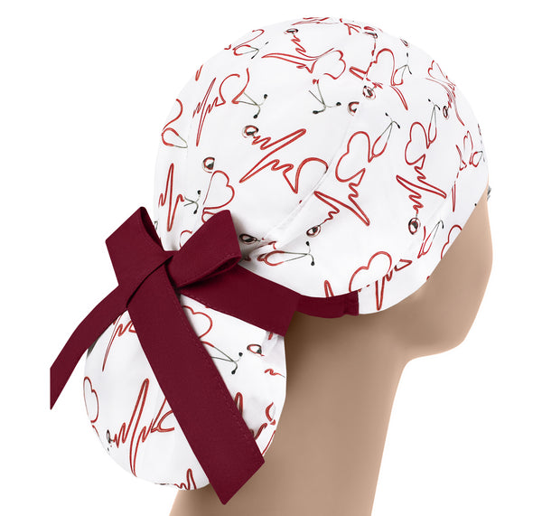 Ekg surgical cap, ponytail scrub hat heartbeat, heart scrub cap for women cardiologist, stethoscope RN hat
