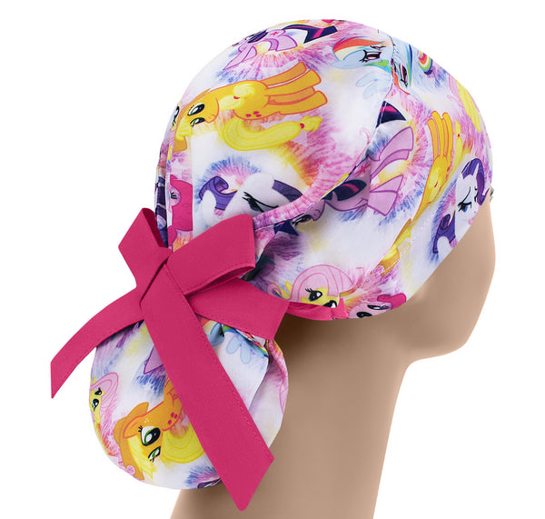 Pony scrub hat, womens scrub cap rainbow, adjustable ponytail, cute surgical cap cartoon