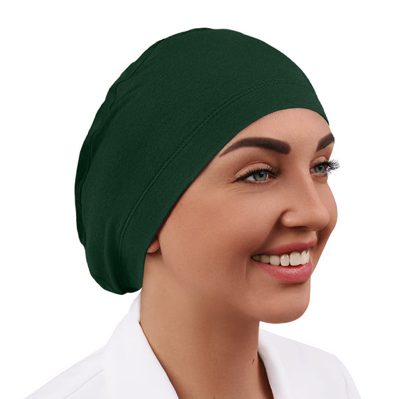 Stretchy dark green scrub cap, women soft scrub hat, surgical cap