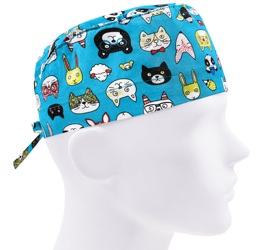 Animals turquoise scrub caps for men, surgical cap men, mens scrub hats, surgery cap, M103